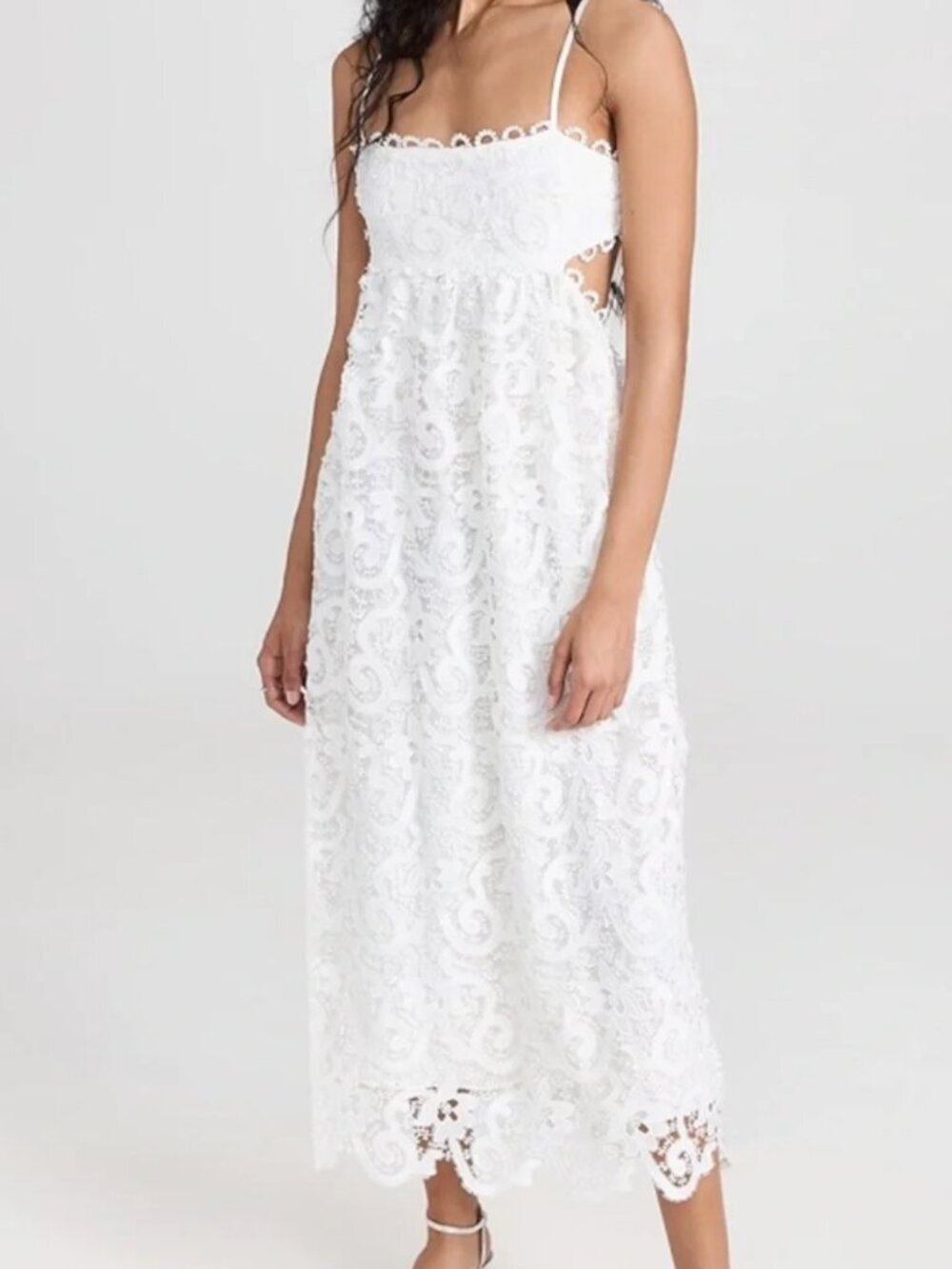 Saylor Wendie Dress Floral Lace Embroidered Cutout Open Tie Bow Back White Large - Picture 8 of 9